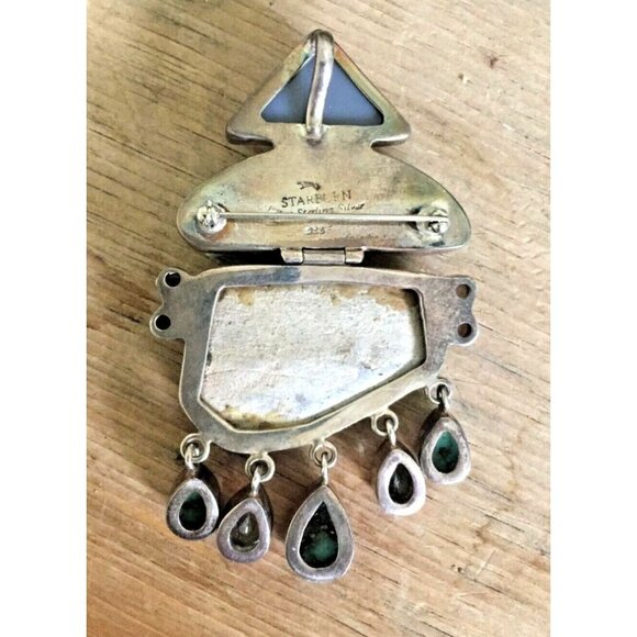 Starborn Sterling Pin Pendant Turquoise Blue Topaz Lizard Pottery - Picture 3 of 4